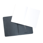 The Pensift Notebook, a premium refillable JIS B6 notebook, showing the open leather cover with a minimalist elastic loop, and an open lay-flat dot grid JIS B6 Refill resting on top.